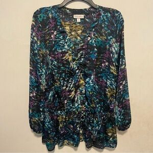 Fashion Bug Women’s Geometric Tunic Blouse Size 0X Multicolor Faux Button Down